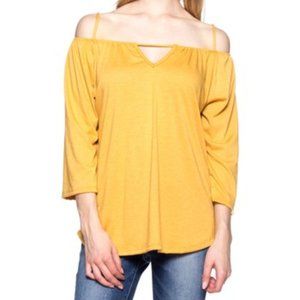 Hot Ginger Mustard Off-Shoulder Keyhole Tunic